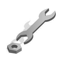 Wrench and nut icon, isometric 3d style