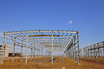 Fototapeta premium In the construction site, steel structure is under construction