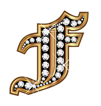 F gold and diamond bling old vintage letter