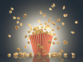 Popcorn exploding out of the striped package. Clipping path included. - obrazy, fototapety, plakaty
