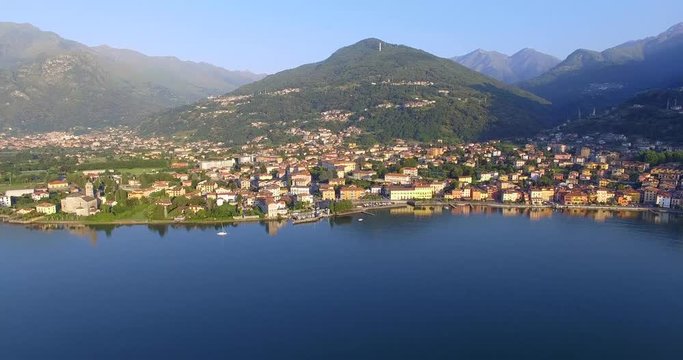 Aerial 4k - Gravedona - Lago di Como - Italy - Chiesa di S. Maria del Tiglio (sec. XII) 