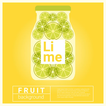 Infused water fruit recipe with lime, vector, illustration