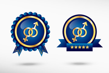 Male and female icon stylish quality guarantee badges