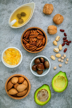 Selection food sources of omega 3 and unsaturated fats. super fo