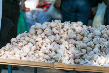A bunch of garlic for sale at a spainish market