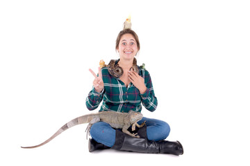 Obraz premium girl with exotic animals
