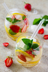 Tradition Summer mojito drink with lemon and mint with copy spac