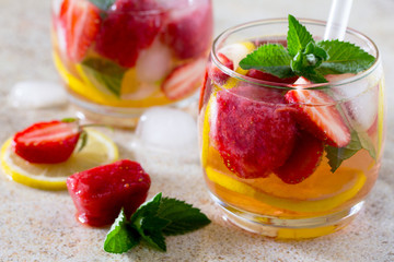 Tradition Summer mojito drink with lemon and mint with copy spac