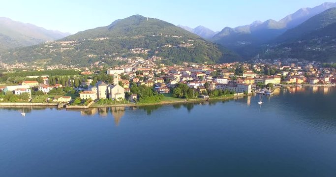 Aerial 4k - Gravedona - Lago di Como - Italy - Chiesa di S. Maria del Tiglio (sec. XII)