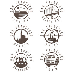 Label set with landmarks of San Francisco California,USA . Wharf