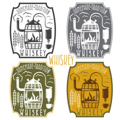 vintage vector labels of whiskey with home alcohol machine - obrazy, fototapety, plakaty