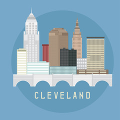 Fototapeta premium Cleveland Ohio Usa flat design vector illustration of skyline