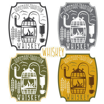 vintage vector labels of whiskey with home alcohol machine