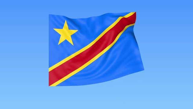 Waving flag of Democratic Republic of the Congo, seamless loop. Exact size, blue background. Part of all countries set