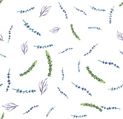 Naklejka premium Watercolor seamless pattern with herbs and leaves.