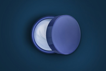 The Moon. Open jar with skin care night cream. Creative concept. Top view