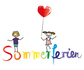 Banner mit buntem Schriftzug - Sommerferien, Ferien, Schulfrei, Urlaubszeit, Schulferien, schulfreie Zeit geniessen und zur Erholung nutzen
