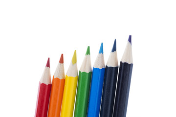 pencils showing the colours of the rainbow isolated on white