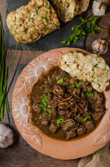 Beef goulash with dumplings