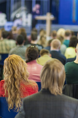 Business Conference Concept and Ideas. Lecturer Speaking In front of Group