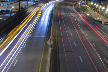 Night traffic headlight streaks