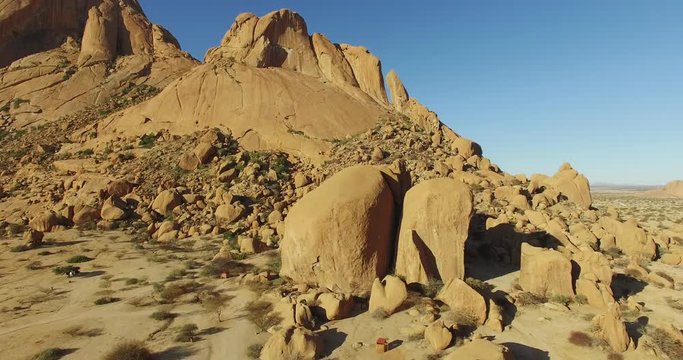 4K aerial view of granite peaks of the Spitzkoppe mountains