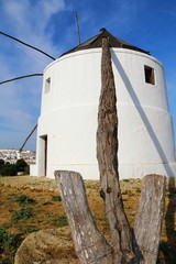 OLD AND BEAUTIFUL WIND MILLS IN THE VILLAGE OF VEJER, CADIZ, ANDALUSIA, SPAIN, EUROPE