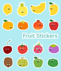 Set of funny fruit stickers , vector, illustration