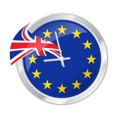 Vector illustration of clock face with EU and UK flags, symbolizing BREXIT, isolated on white EPS 10