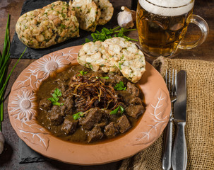 Beef goulash with dumplings