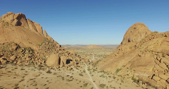 4K aerial view of granite peaks of the Spitzkoppe mountains