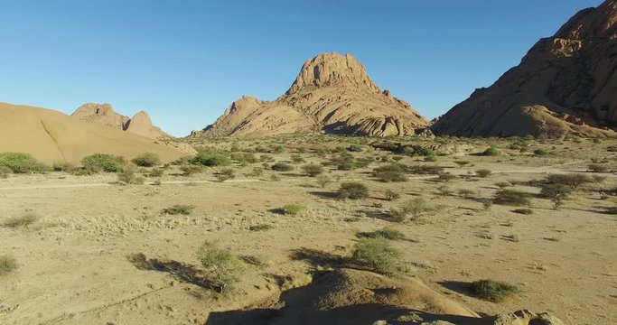 4K aerial view of granite peaks of the Spitzkoppe mountains