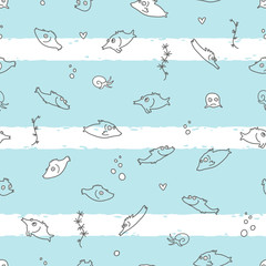 The seamless vector pattern with funny fishes
