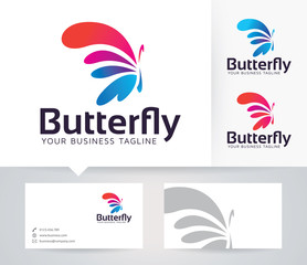 Butterfly Entertainment vector logo with business card template