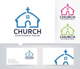 Church vector logo with business card template