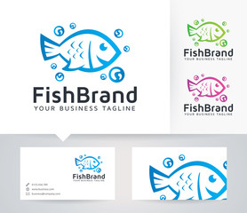 Fish Brand vector logo with business card template