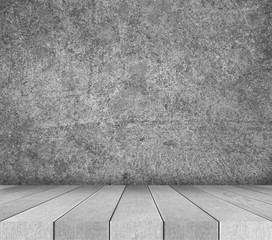 vintage room without ceiling from gray grunge stone wall and old wooden floor