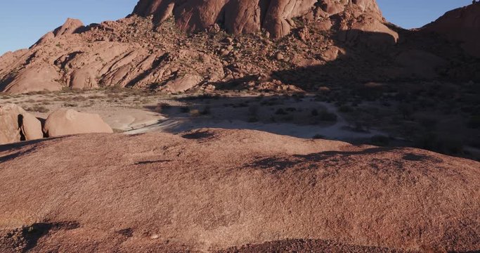 4K panning shot of the granite peaks of the Spitzkoppe mountains