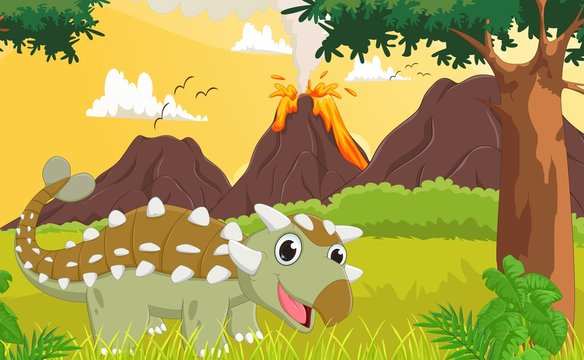 cute ankylosaurus with prehistoric background