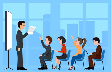 A group of students. A training seminar .Speaking to the audienc