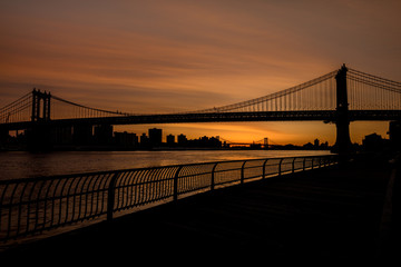 Brooklyn Bridge Silhouette and boardwalk