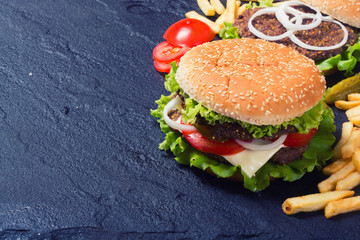 Delicious burgers with beef