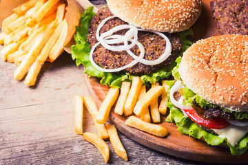 Delicious burgers with beef