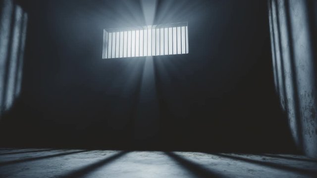  4K Lightrays Shine through Rails in Demolished Solitary Confinement Prison Cell 3D Animation
