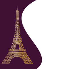 Golden Eiffel Tower, Paris. France Vector illustration