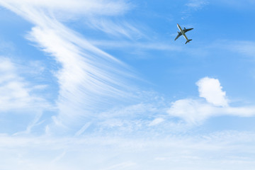 plane flying in the blue sky