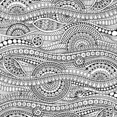 Ornamental ethnic black and white pattern. Floral background can be used for wallpaper, pattern fills, textile, fabric, wrapping, surface textures, coloring book for adults and kids.
