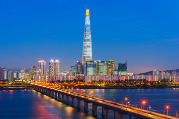 Seoul City Skyline at Han river Seoul, South korea - obrazy, fototapety, plakaty