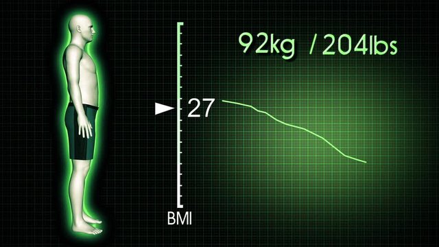 Simulation of an Obese Man Losing Body Weight and BMI Index with a Compter Screen Design 