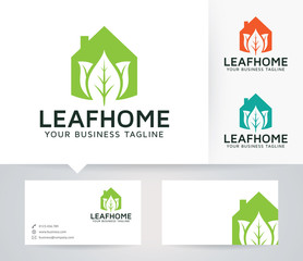 Leaf Home vector logo with business card template